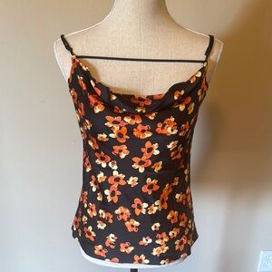 Wayf Fitted Black and Orange Camisole with Floral Print